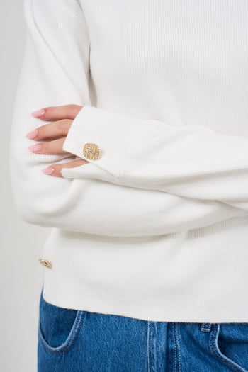 Women's cream crew neck sweater - 4