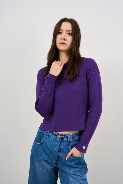 Maglia donna viola girocollo - 2