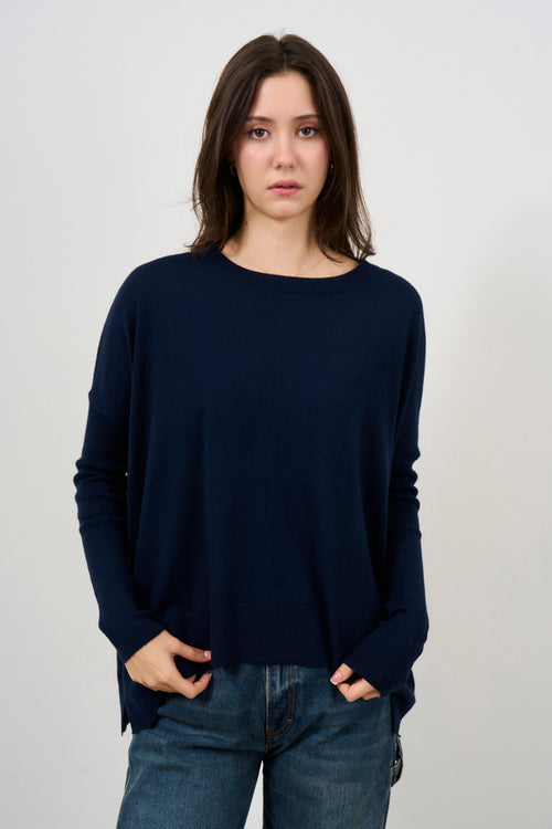 Maglia donna blu girocollo - 1