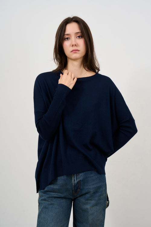 Maglia donna blu girocollo - 2