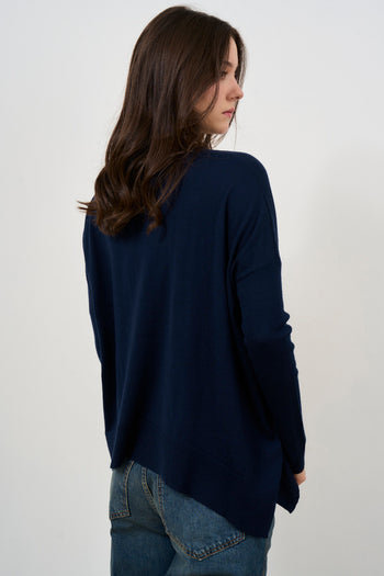 Maglia donna blu girocollo - 5