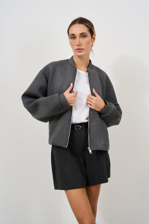 Women's bomber jacket in grey neoprene - 2