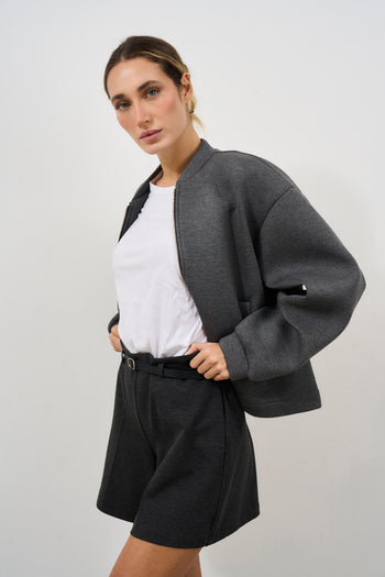 Women's bomber jacket in grey neoprene - 4