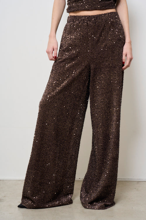 Pantalone donna marrone con paillettes