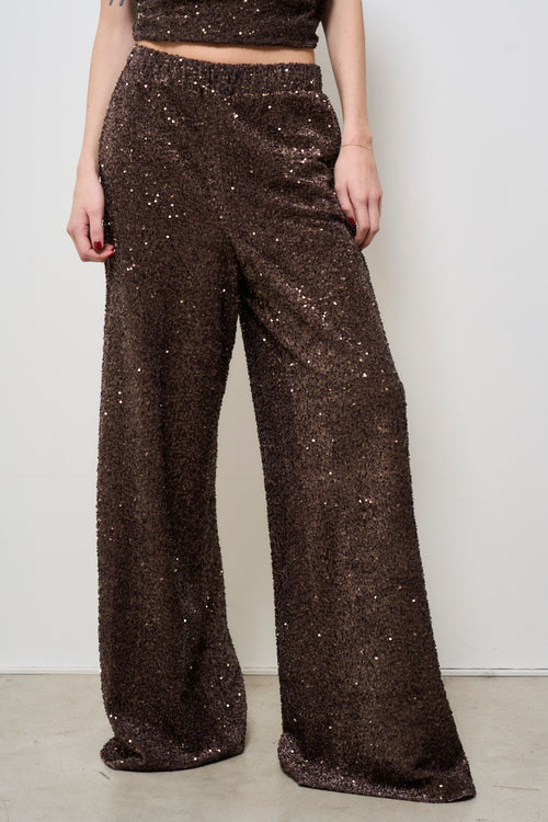 Pantalone donna marrone con paillettes - 2