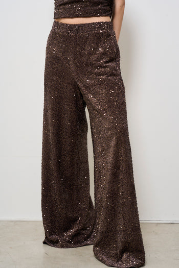 Pantalone donna marrone con paillettes - 3