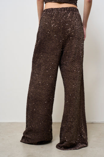 Pantalone donna marrone con paillettes - 4