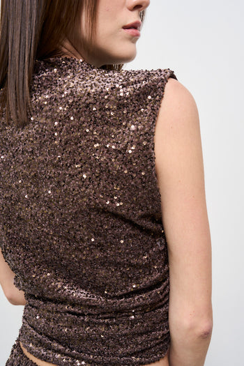 Top donna marrone con paillettes - 7