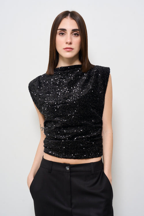 Top donna nero con paillettes