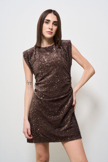 Abito donna mini con paillettes marrone - 3