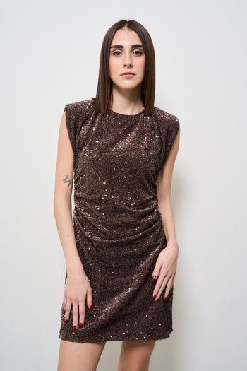 Abito donna mini con paillettes marrone - 4