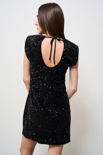 Abito donna mini con paillettes nero - 5