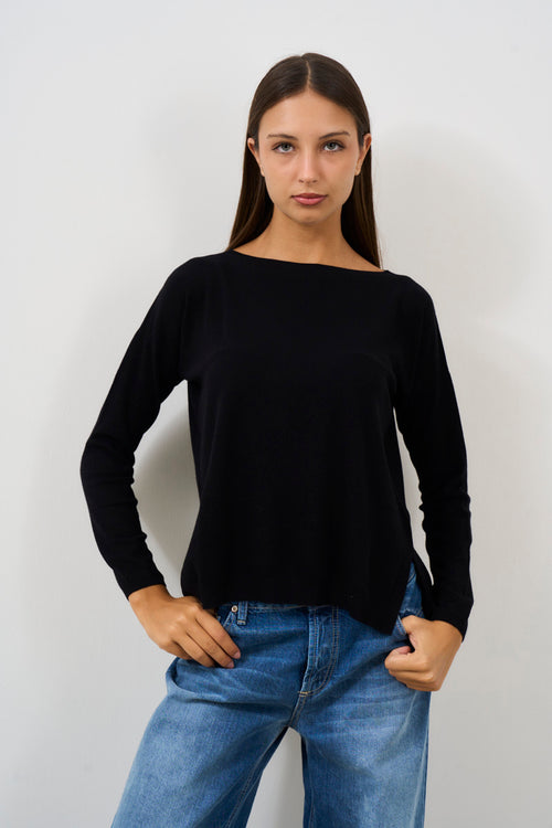 Women's black boat neck sweater