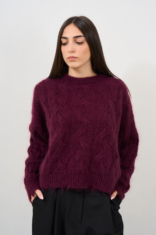 Women's burgundy cable knit sweater