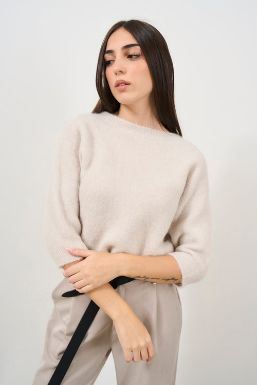 Women's cream three-quarter sleeve sweater - 2