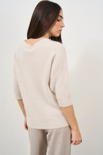 Women's cream three-quarter sleeve sweater - 4