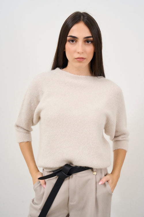 Women's cream three-quarter sleeve sweater