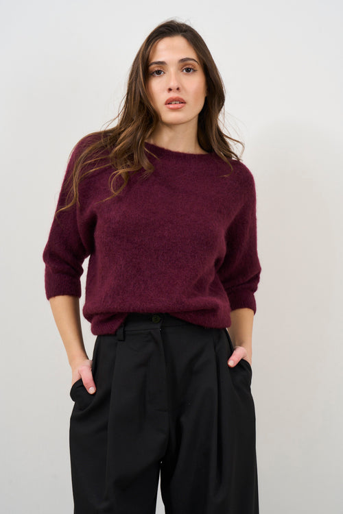 Women's burgundy three-quarter sleeve sweater