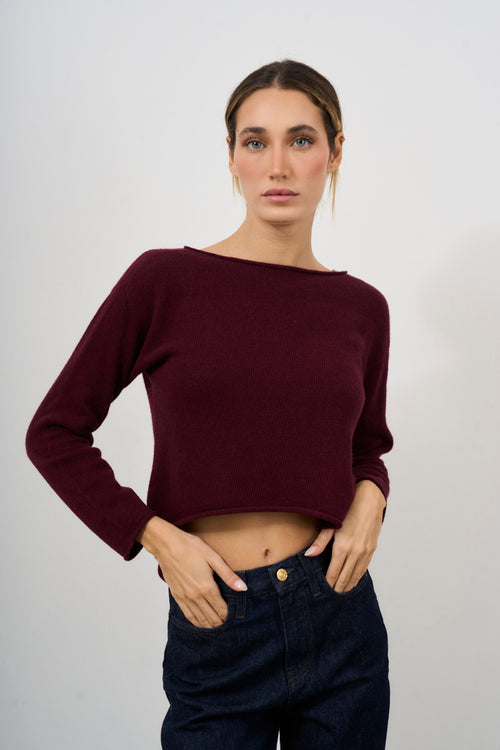 Maglia donna brodeaux cropped