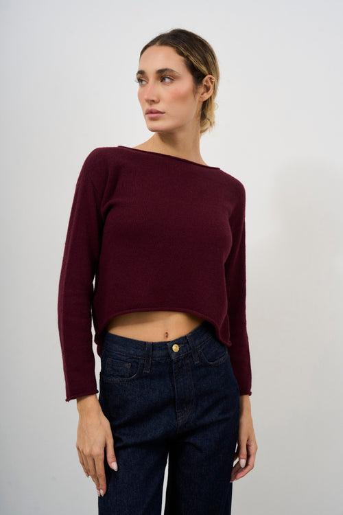 Maglia donna brodeaux cropped - 2