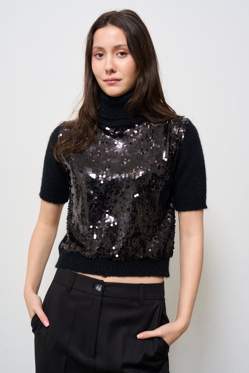 Dolcevita donna con paillettes nero