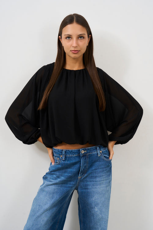 Blusa donna nera girocollo - 1