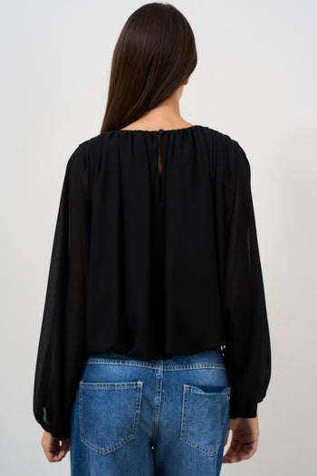 Women's black crew neck blouse - 3