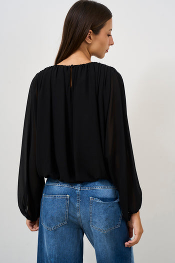 Women's black crew neck blouse - 4