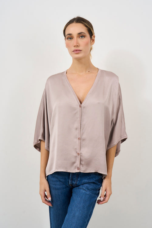 Blusa donna tortora scollo a V