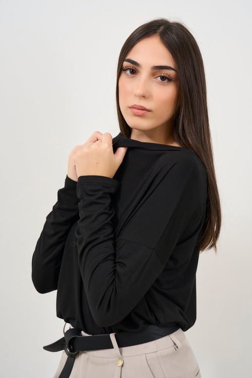 Women's Black Knit T-Shirt - 2