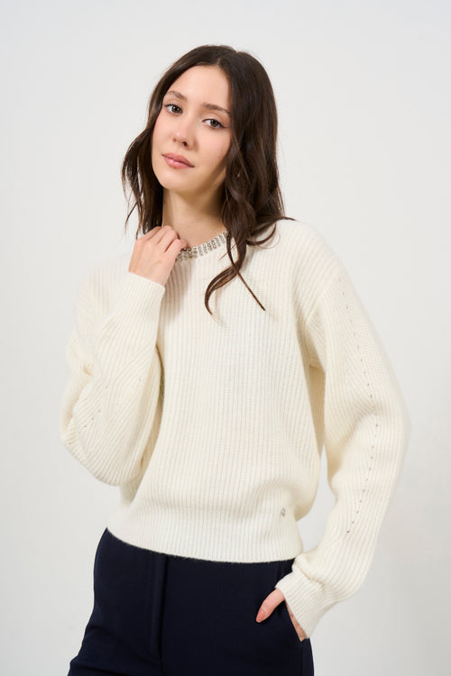 Women's wool sweater with rhinestones