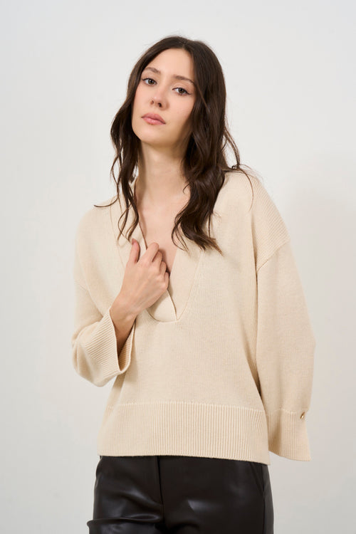 Maglia donna in lana e cashmere beige