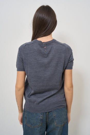 Women's grey T-shirt with perforated detail - 4