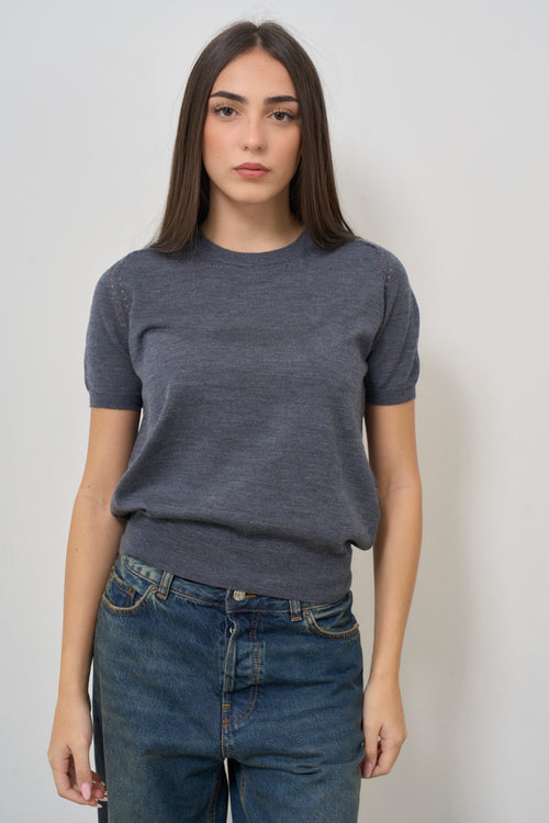 Women's grey T-shirt with perforated detail