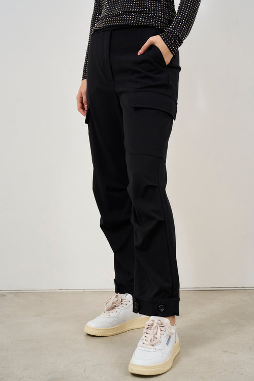 Pantalone donna nero cargo cropped - 2