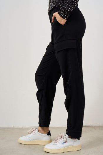 Pantalone donna nero cargo cropped - 3