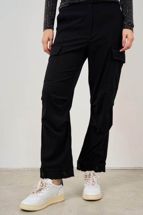 Pantalone donna nero cargo cropped - 1