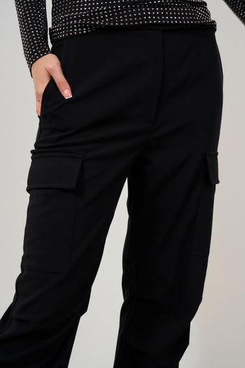 Pantalone donna nero cargo cropped - 8