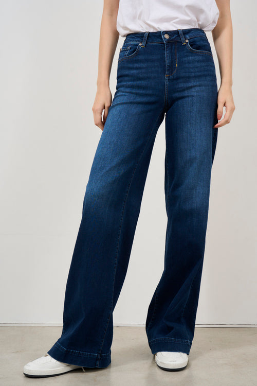 Jeans donna wide leg blu scuro