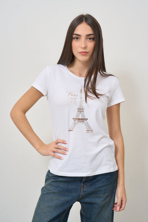 T-shirt donna bianca con stampa Parigi - 2