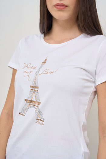 T-shirt donna bianca con stampa Parigi - 3