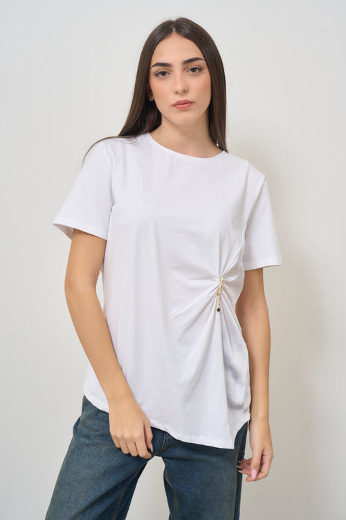 T-shirt donna bianca con arricciatura