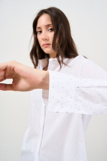 White oversized women's shirt with studs - 5