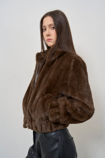 Brown knitted and faux fur jacket - 3