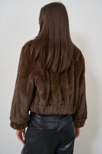 Brown knitted and faux fur jacket - 5