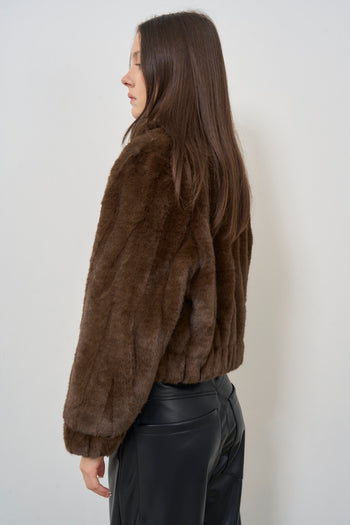 Brown knitted and faux fur jacket - 6