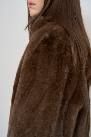 Brown knitted and faux fur jacket - 7