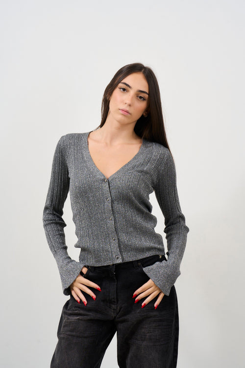 Cardigan lurex donna con bottoni