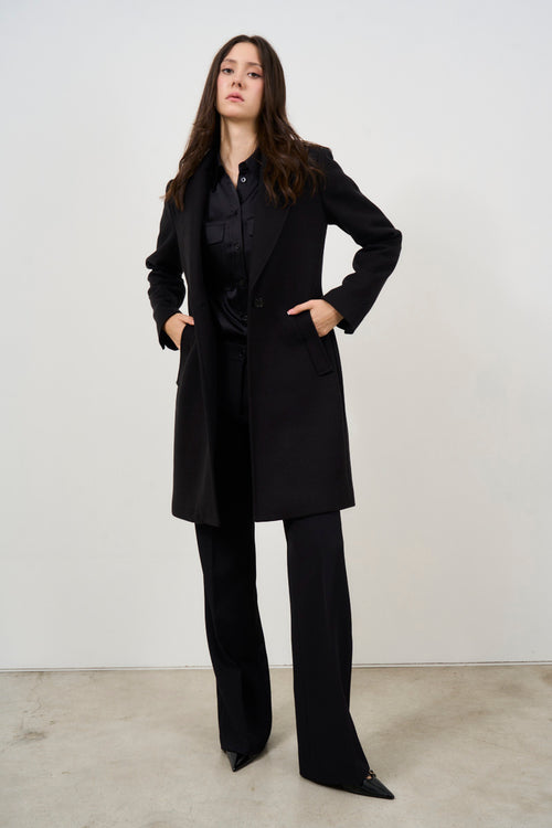 Cappotto donna midi nero monopetto - 1