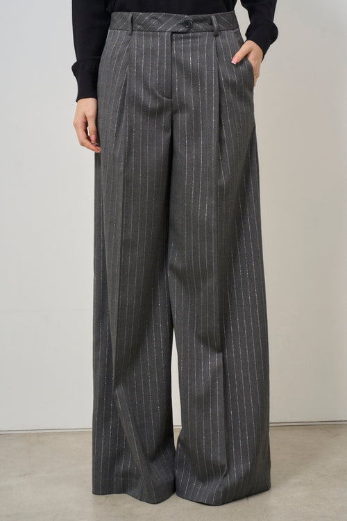 Women's grey pinstriped palazzo trousers